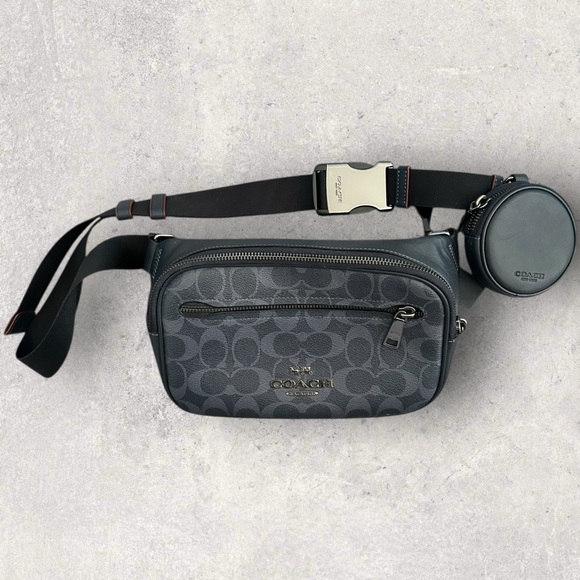 Coach Signature Shoulder Bag + Coin Pouch – Charcoal/BlackAuthentic
